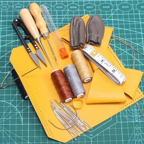 Sewing Accessories Tool Set DIY Leather waxed Thread Sewing Needle Measurement Tape Scissor Finger Cover Handmade Supplies Kit