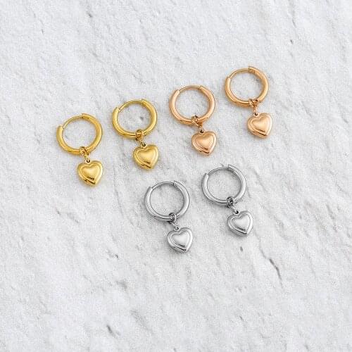 Cute Lovely Stainless Steel Heart Dangle Drop Earrings as Women Fashion Lady Best Gift