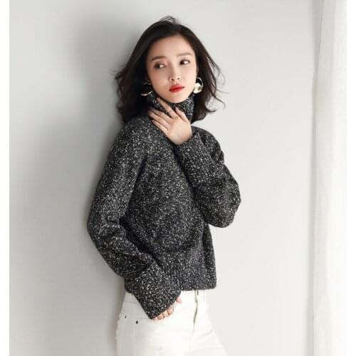 New arrival autumn & spring ladies turtleneck fashion solid color high-collar casual sweater tops pullovers