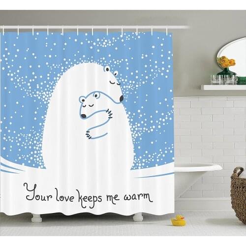 Animal Shower Curtain Mother Polar Bear Hugging Her Baby in The Snow North Winter Love Valentines Art Bathroom Decor Curtains
