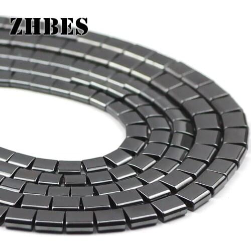 ZHBES 5/6MM Natural Stone BlackFlat Square Hematite Double Hole Spacer Loose Beads For DIY Jewelry Making Bracelet Accessories