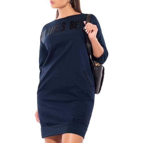 Letter Print New Women Dresses Warm Plus Size Casual Elegant Blue women Clothing