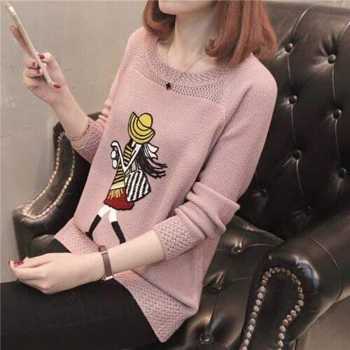 Women Embroidery Knitted Split Sweater And Pullovers Korean Fashion Style O-Neck Sweaters Autumn And Winter New Long Sleeve Tops