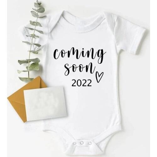 2022 Pregnancy Announcement Boys Girls Bodysuit Baby Coming Soon 2022 Ropa Outfit Summer Short Sleeve Romper Cotton Baby Clothes