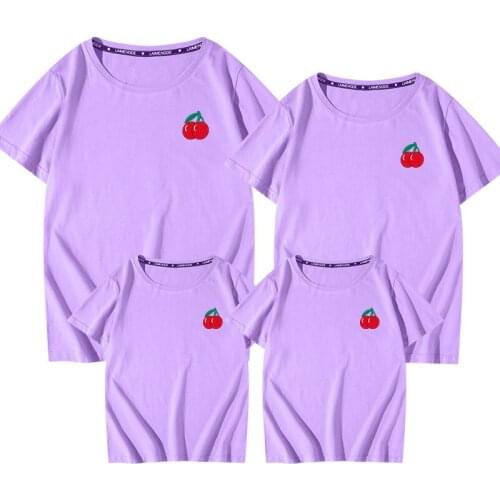 27kids Father Mother Boy Girl Matching Clothes Cherry Pattern Short Sleeve Casual T-shirt Top Family Parent-child Outfits