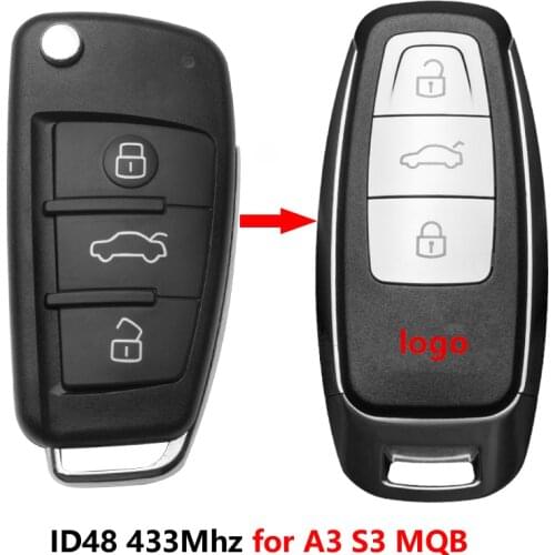 3 Buttons Car MQB Modified Keyless Remote Key Intelligent Smart Key 433Mhz with ID48 Chip for A3 Q3 MQB Remote Key