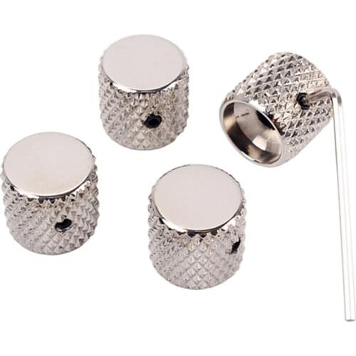 4 Pcs Aluminum Alloy Electric Bass Guitar Volume Tone Control Knobs Flat Knobs Guitar Parts Accessories GD139A (Silver)