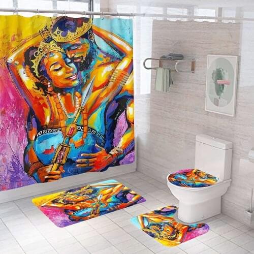 African American King Queen Couple Shower Curtain Set With Mat Rug Carpet Woman Bathroom Partition Toilet Inspiration Home Decor