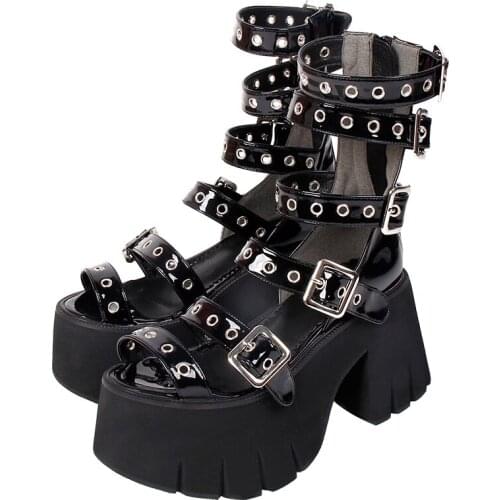 Angelic imprint woman lolita cosplay punk Gothic shoes lady high heels pumps girl princess summer dress party cool Sandals 8951