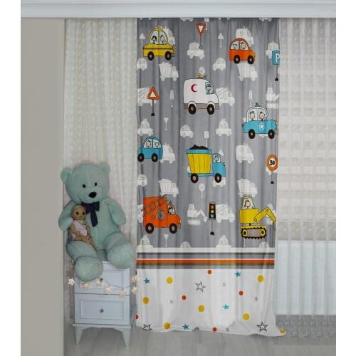 Car Patterned Background Curtain velvet curtain kids room drape cars