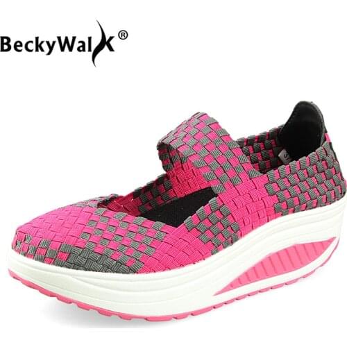 BeckyWalk Summer Women Casual Shoes Women Woven Platform Shoes Breathable Ladies Boat Shoes Woman Mesh Walking Shoes WSH2904