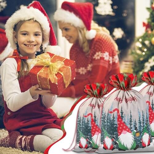 New Year Large Santa Sacks Linen Christmas Candy Bag Vintage Santa Bag Christmas Stockings Kids Gift Bags Noel Deco Navidad