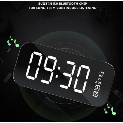 Alarm clock mirror speaker Mirror New Mini Portable LED Digital Card Wireless Bluetooth Speaker Desk Alarm Clock MP3 FM Radio