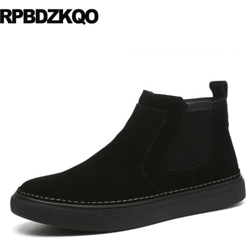 Black Trainer Outdoor High Top Booties Shoes Winter Sole Chelsea Full Grain Boots Fashion Men Faux Fur Suede Platform Sneakers