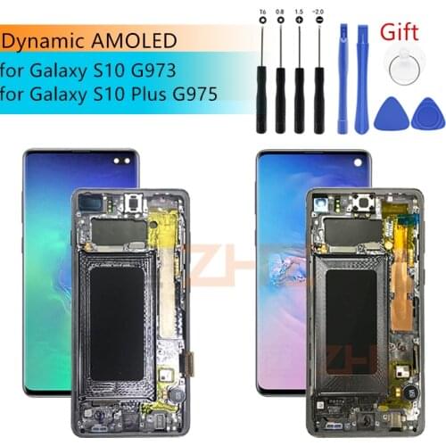For Samsung Galaxy S10 lcd G973 S10 Plus G975 touch screen digitizer assembly with frame screen replacement repair parts