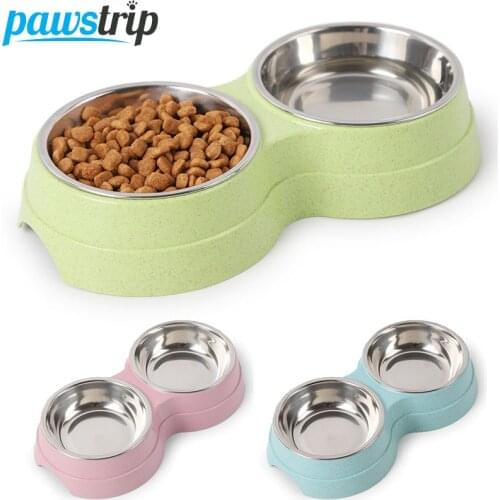 Double Pet Bowl Dog Food Water Feeder Stainless Steel Pet Drinking Dish Feeder Dog Bowl Cat Puppy Feeding Dog Food Bowl Supplies