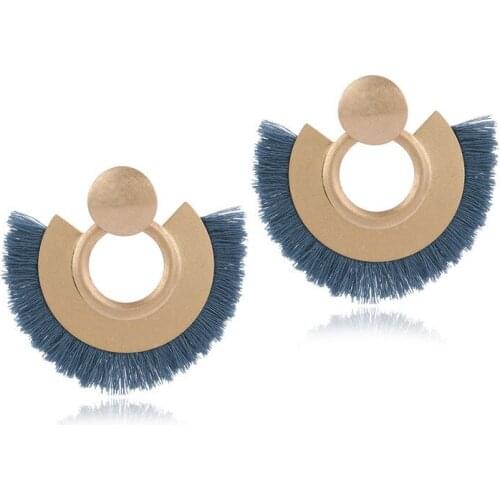 ELEGANCE11 2020 Bohemia Earrings Handmade Alloy Loop with Fringe Pendant Big Earrings for Women Christmas Gift