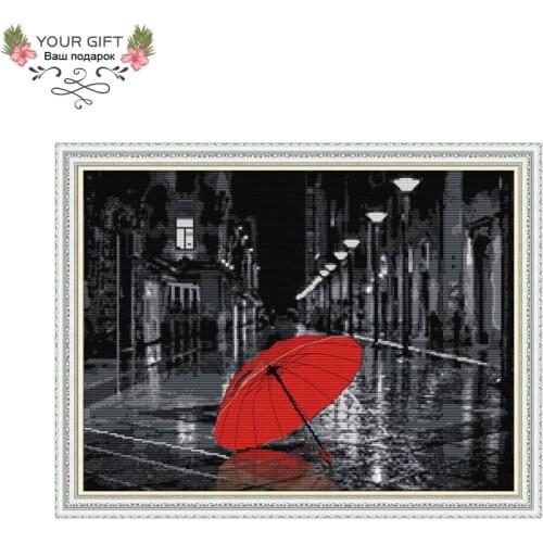 Joy Sunday F974 14CT 11CT Counted and Stamped Home Decor The Raining Street Needlepoint Embroidery DIY Cross Stitch kits