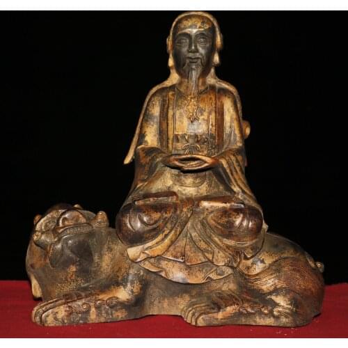 16"Tibet Temple Collection Old Bronze Lacquer Cinnabar Immeasurable Tianzun Emperor of the North Lion riding Master Zu Enshrine
