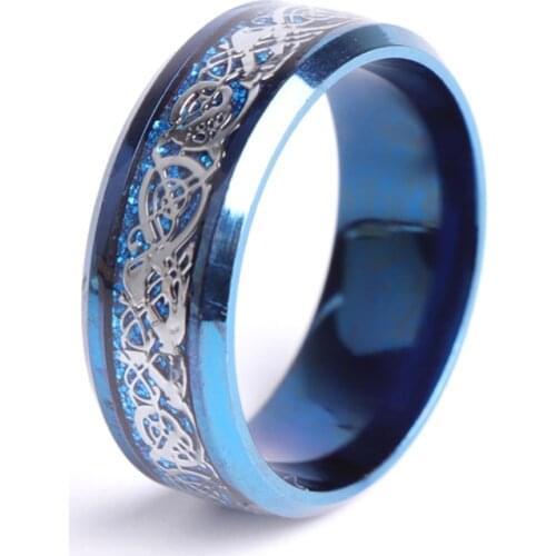 Trendy Blue Carbide Ring Dragon Blue Carbon Fibre Men Ring For Women Weddings Classical Lover Couple Rings