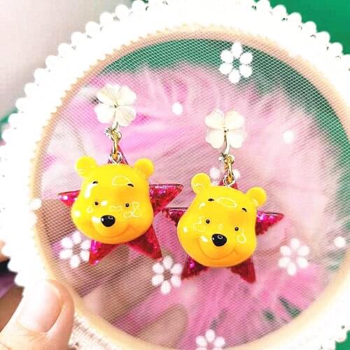 2021 New Arrival The Toy Story Anime Accessories Resin Cute Earrings Winnie Bears Girls Fshion Ear Pendants Anime Figures