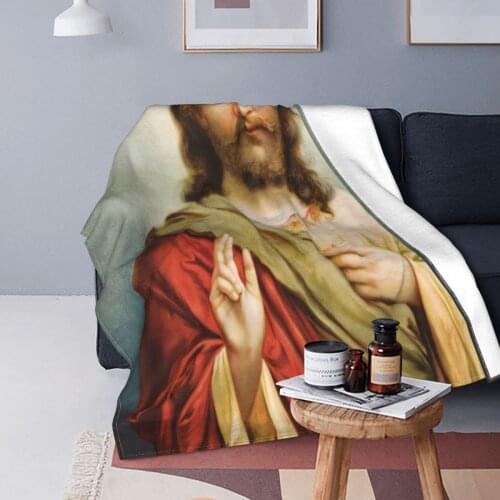 Jesus Christ Blankets Flannel Decoration Faith Church Portable Super Warm Throw Blanket for Bedding Couch Bedspreads