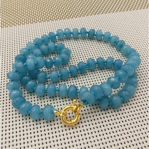 New 5x8mm Gray Blue Aquamarine Gems Faceted Abacus Beads Necklace AAA