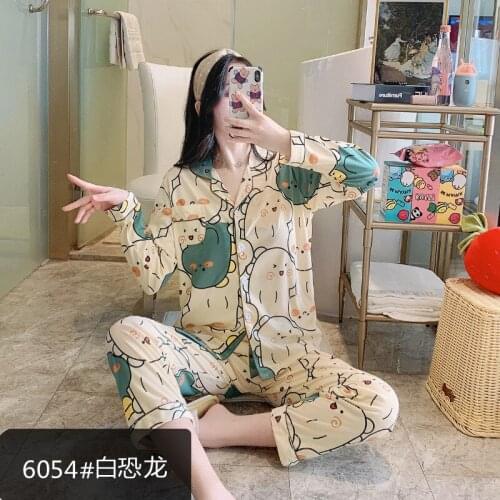 2021 S/A Pajamas Set Pink Leopard Print Cherry Print Lovely Ladies Sleepwear In Long Sleeved Trousers Polyester HomeSuit