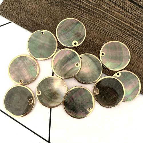 2pc Natural Black Shell Round Disc Coin Charm Mop Gold Plated Edge Pendant DIY Necklace Earring Bracelet Jewelry Craft Accessory