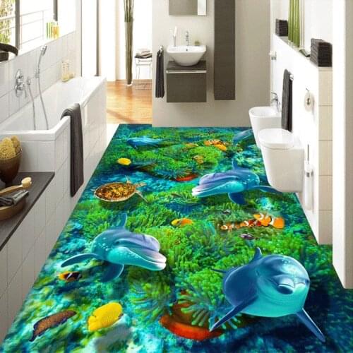 Custom Photo Wallpaper Underwater World Bedroom Bathroom 3D Floor Stickers Self-adhesive Floor Waterproof Plastic Wallpapers
