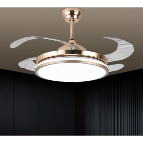 Modern Invisible Led Ceiling Fan Dining Room Decor Led Ceiling Chandelier With Fan 6 Gears Remote Control Ceiling Fan With Light