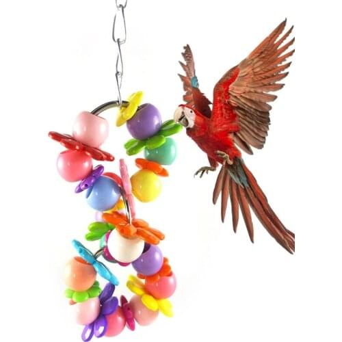Multicolor Bird Hanging Toy Nontoxic Acrylic Bead Flower Parakeet Chew Toy Bite Resistant Budgies Parrot Cage Toy Birds Supplies