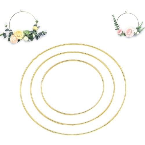 DIY 10-40cm Iron Gold Metal Ring Portable Garland Baby Shower Wedding Bride Flowers Wreath Handmade Flowers Catcher Hoop Decor
