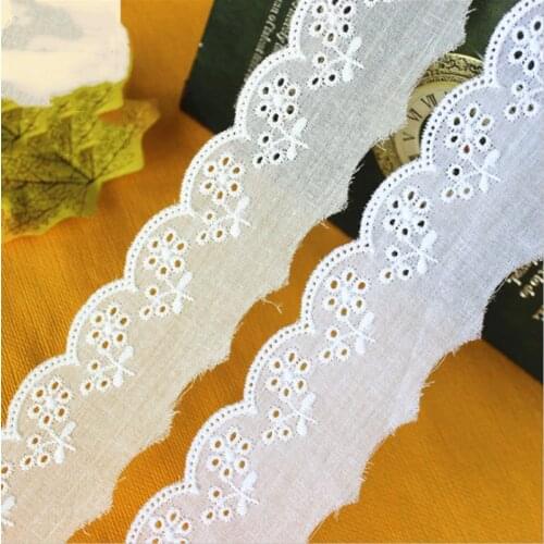 YACKALASI 14 Yds 100% Cotton Lace Eyelet Embroidered Applique Lace Flower Trims Clothes Sewing Trims 4m