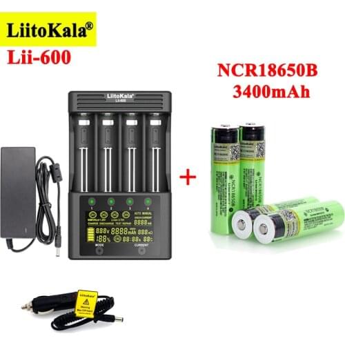 LiitoKala Lii-600 Battery Charger for 3.7V Li-ion 18650 21700 26650 1.2V AA aaa NiMH + NCR18650B 3400mAh Rechargeable batteries