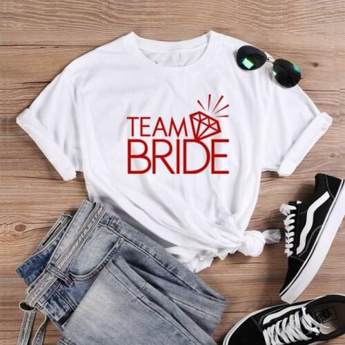 ONSEME Female Hipster Streetwear T Shirts Team Bride Diamond Printed T Shirt Womens Harajuku Tops Summer Cotton Tshirt Tees