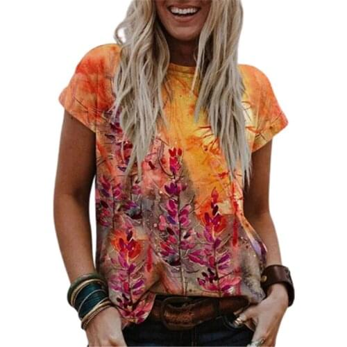 Women 3D Floral Print Boho T-Shirts 2021 New Summer Short Sleeve O-Neck Loose Casual Tops Streetwear Female Plus Size S-5XL Tees