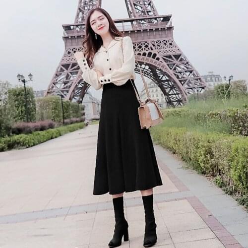 2020 New Spring Autumn Women Clothing Sweet 2 Piece Sets Female Button Shirts+ Midi Skirt Suit Girls Casual Slim Two Piece Y116