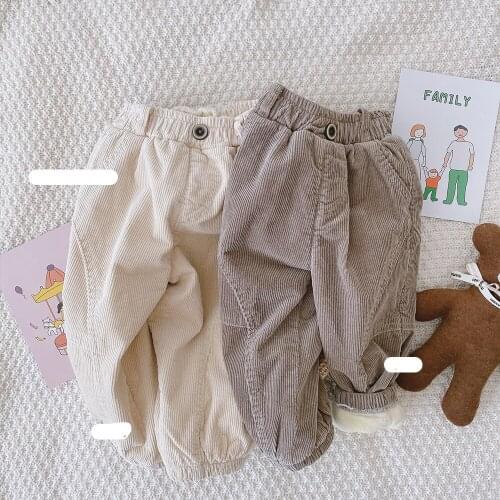 Winter New Boys Pants Casual Solid Korean Baby Boys Plus Velvet Warm Trousers 1-6 Years Kids Thicken Loose Corduroy Harem Pants