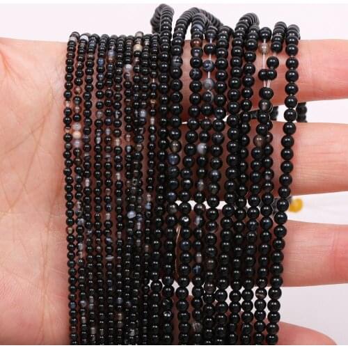 2-4mm Black Stripe Agates Loose Beads Natural Stone Round Beads for Charms Jewelry Making Craft DIY Necklace Bracelet