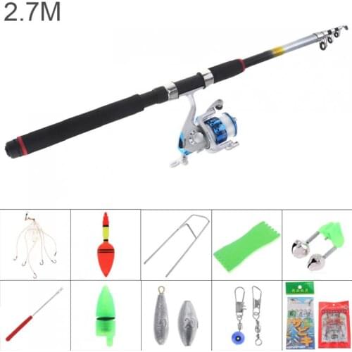 2.7m Fishing Rod Reel Line Combo Full Kits 3000 Series Spinning Reel Pole Set with Fishing Float Hooks Bell Beads Weight Etc
