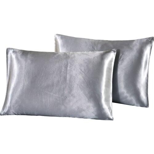 2Pcs Gray 100% Silky Satin Hair Beauty Pillowcase Soft Emulation Pillow Single Cover Chair Seat Silk Pillowcase Cover