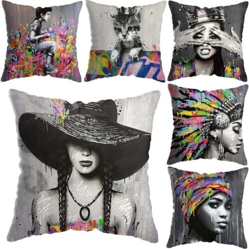 45*45cm Colorful Graffiti Wall Art Cushion Case Home Decorative Lumbar Pillow Cover Sofa Car Cushion Cover Decor