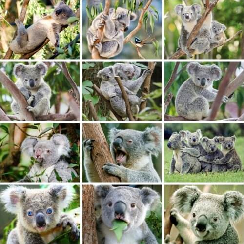 Huacan 5d Diamond Painting Koala Wall Stickers Embroidery Mosaic Animal Tree Scenery Diamond Art Home Decor