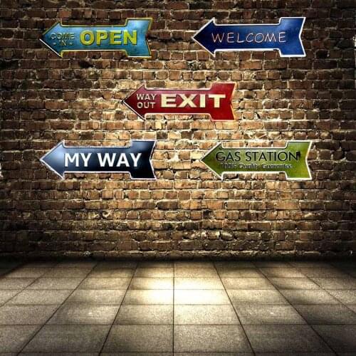 Welcome Open Exit Gas station Arrow Metal Irregular Signs Vintage Advertising board Wall Pub Coffee Home Art Decor 42X10CM U-1
