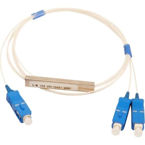Free Shipping 10pcs/lot 0.9mm Steel Tube Fiber Optic PLC Splitter 1x2 Mini Blockless 1*2 SC/UPC Connector Fiber Splitter