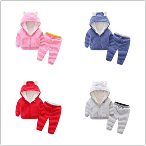 BibiCola Childrens Clothing Sets Winter Models for Boys Girls Children Thickened Feece Bear Suit Cotton Sweater Thicker Coat