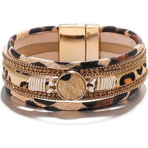 Leopard Wrap Bracelets for Women Multilayer Wide Cheetah Print Cuff Bangle Women