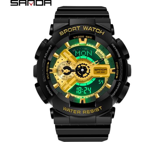SANDA Fashion Mens Watch Top Brand Luxury Military Sports Quartz Watch For Men 5ATM Waterproof Clock For Men Relógio masculino