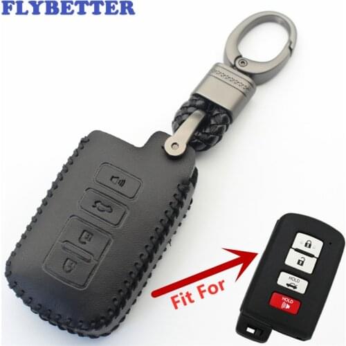 FLYBETTER Genuine Leather 4Button Keyless Entry Smart Key Case Cover For Toyota Prado/Camry/Corolla/Avalon/Rav4 L112